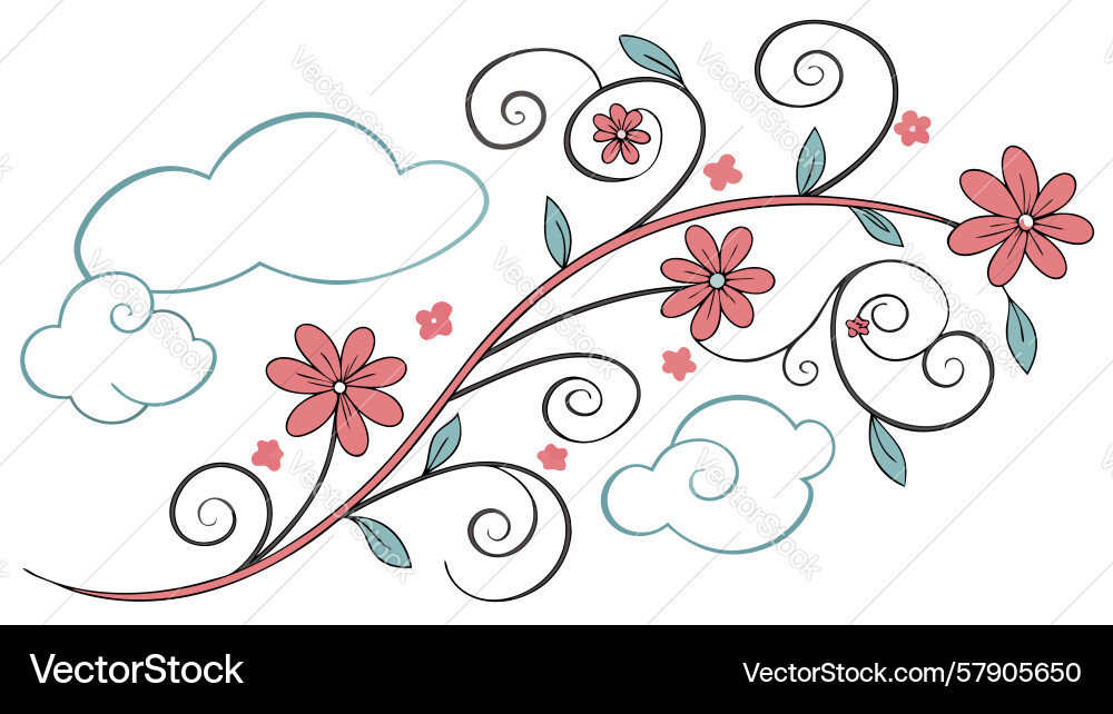 Abstrakte Blumenwirbel mit Regentropfen-Design Vektorbild