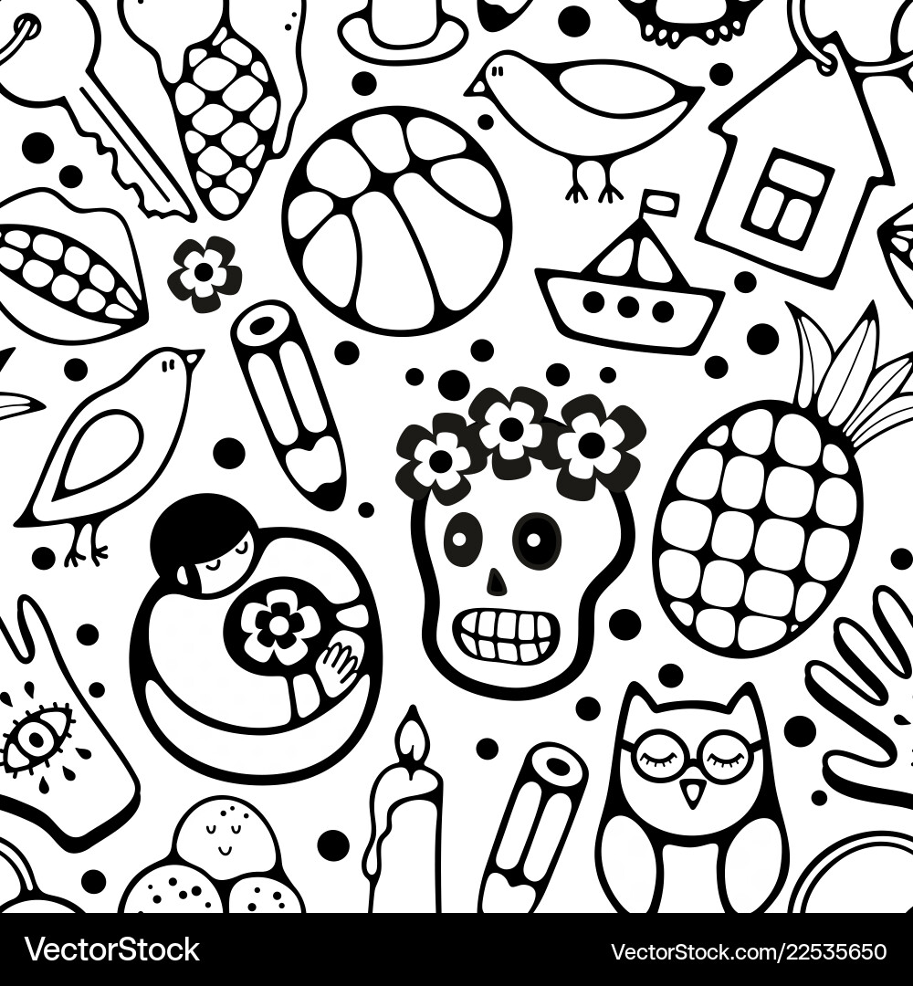 Black and white seamless pattern with characters Black and white seamless pattern with characters Vector Image