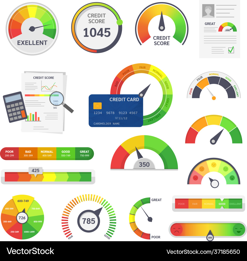 Credit Score Gauges & Indicators Vector Image