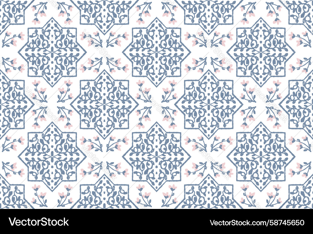 Floral Block Print Pattern Vector Image