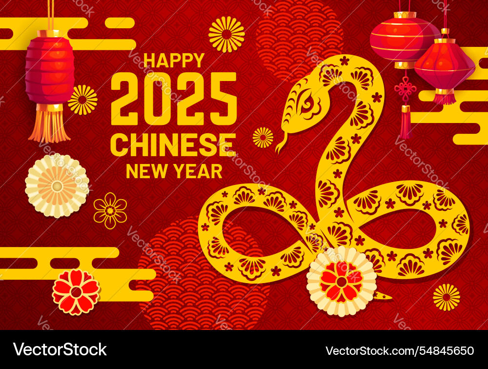 Happy chinese new lunar snake year papercut banner Happy chinese new lunar snake year papercut banner vector image