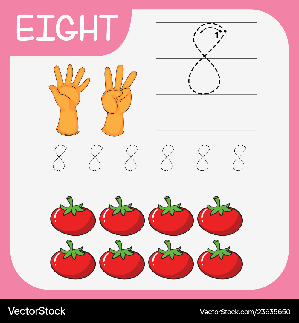 Number eight tracing worksheets Royalty Free Vector Image number-eight-tracing-worksheets-royalty-free-vector-image