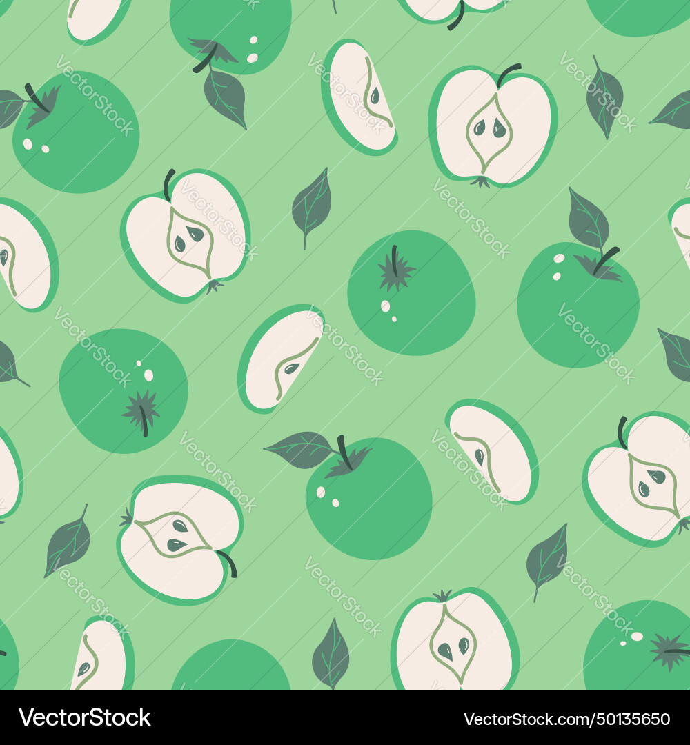 Seamless pattern with green apples and slices Seamless pattern with green apples and slices Vector Image