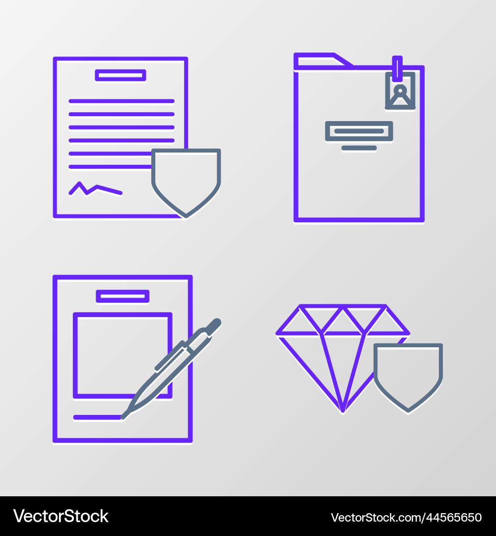 Set line diamond with shield blank notebook Vector Image
