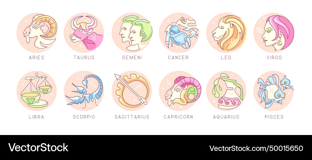 Set of modern cartoon astrology zodiac signs Set of modern cartoon astrology zodiac signs vector image