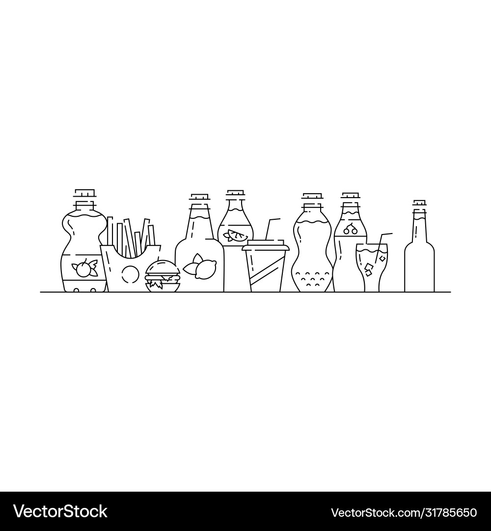Soda bottles icon set in linear style Vector Image