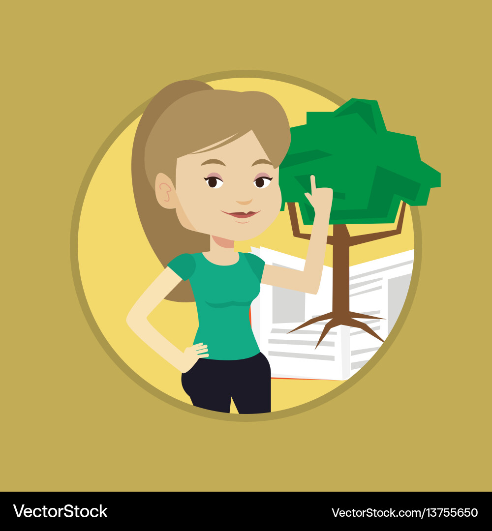 Student pointing at tree of knowledge Vector Image