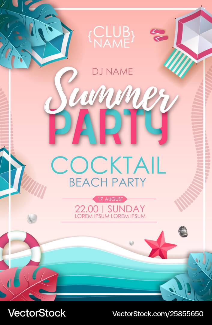Summer beach party poster top view Summer beach party poster top view vector image