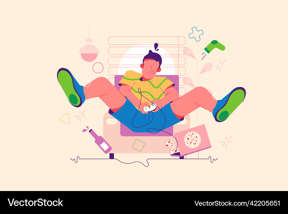 Guy play video games on game console virtual Guy play video games on game console virtual vector image