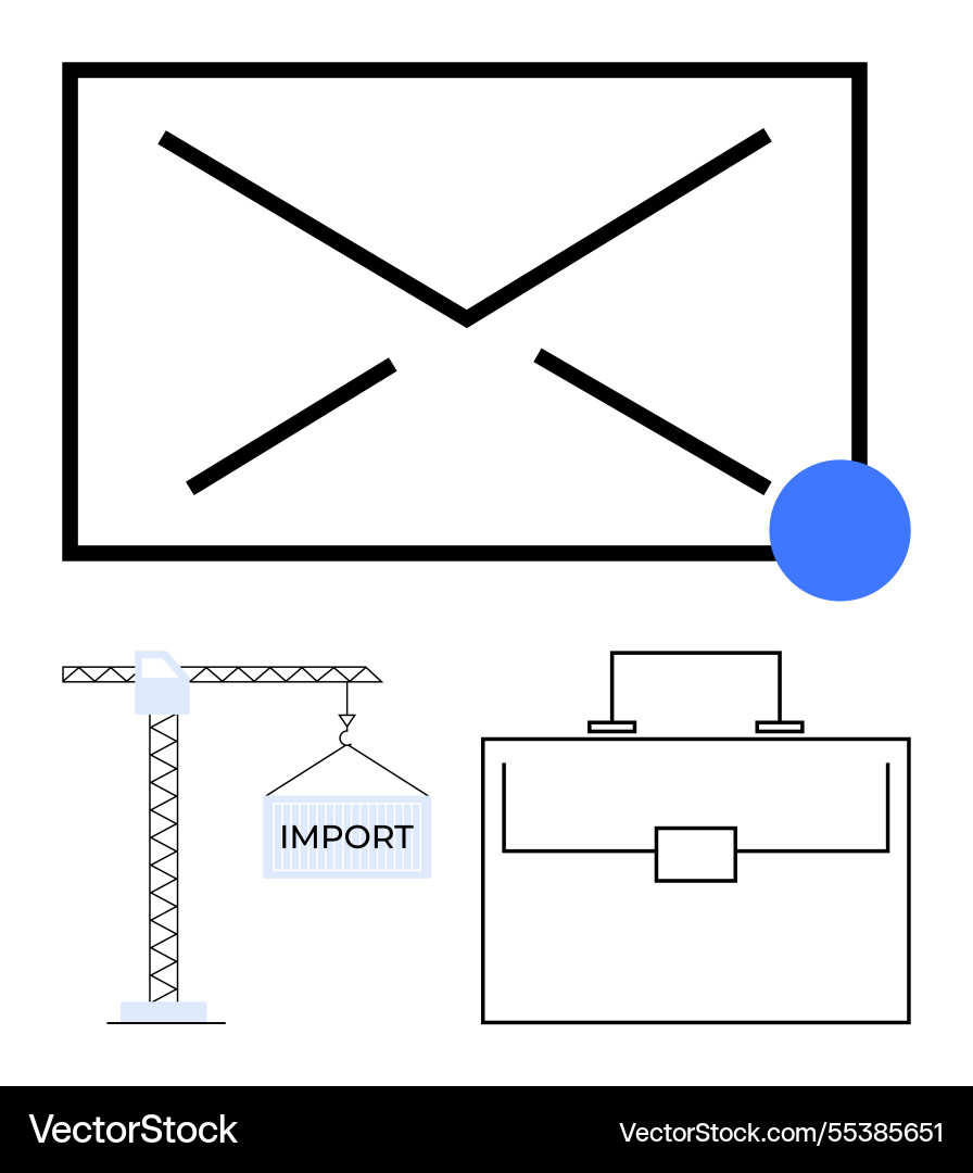 Import and communication concepts with envelope Import and communication concepts with envelope Vector Image
