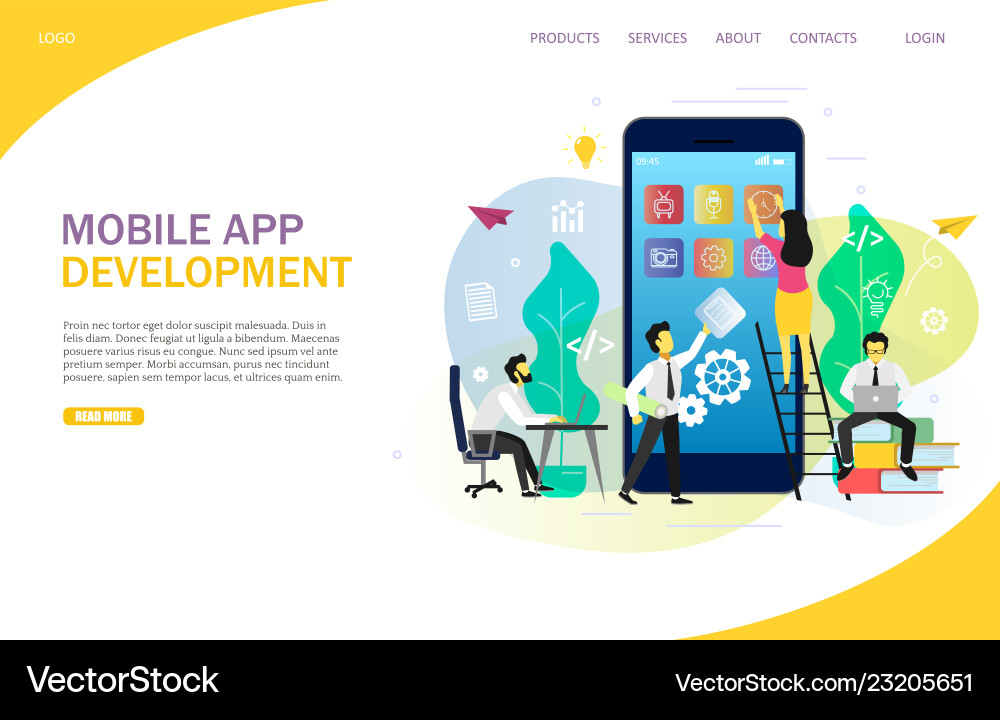 Mobile app development landing page website Mobile app development landing page website vector image