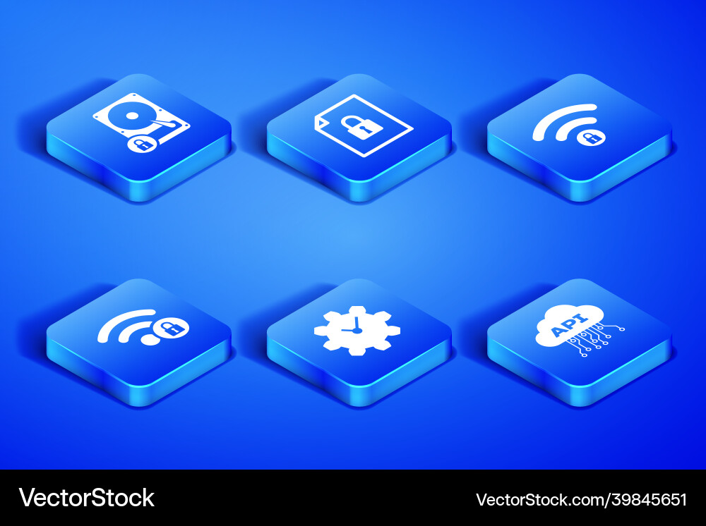 Set cloud api interface hard disk drive and lock Set cloud api interface hard disk drive and lock Vector Image