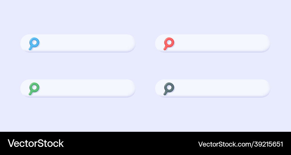 Set of 3d icons search bar with magnifying Set of 3d icons search bar with magnifying vector image