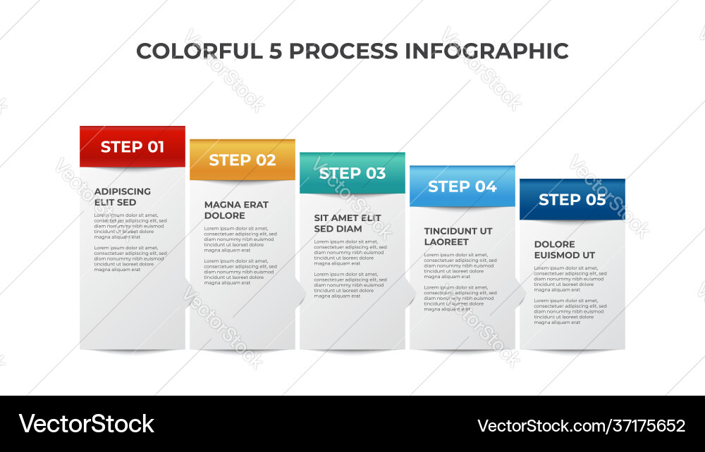 5 points process diagram ascending block Vector Image