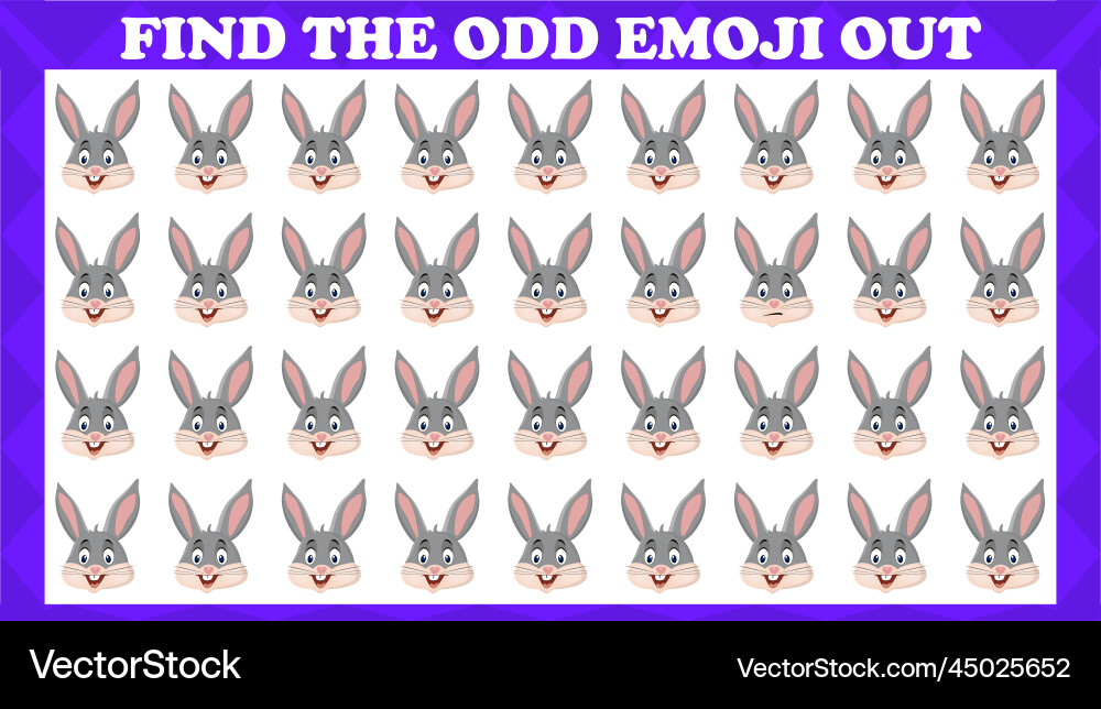 Find the odd emoji out visual logic puzzle game Find the odd emoji out visual logic puzzle game Vector Image