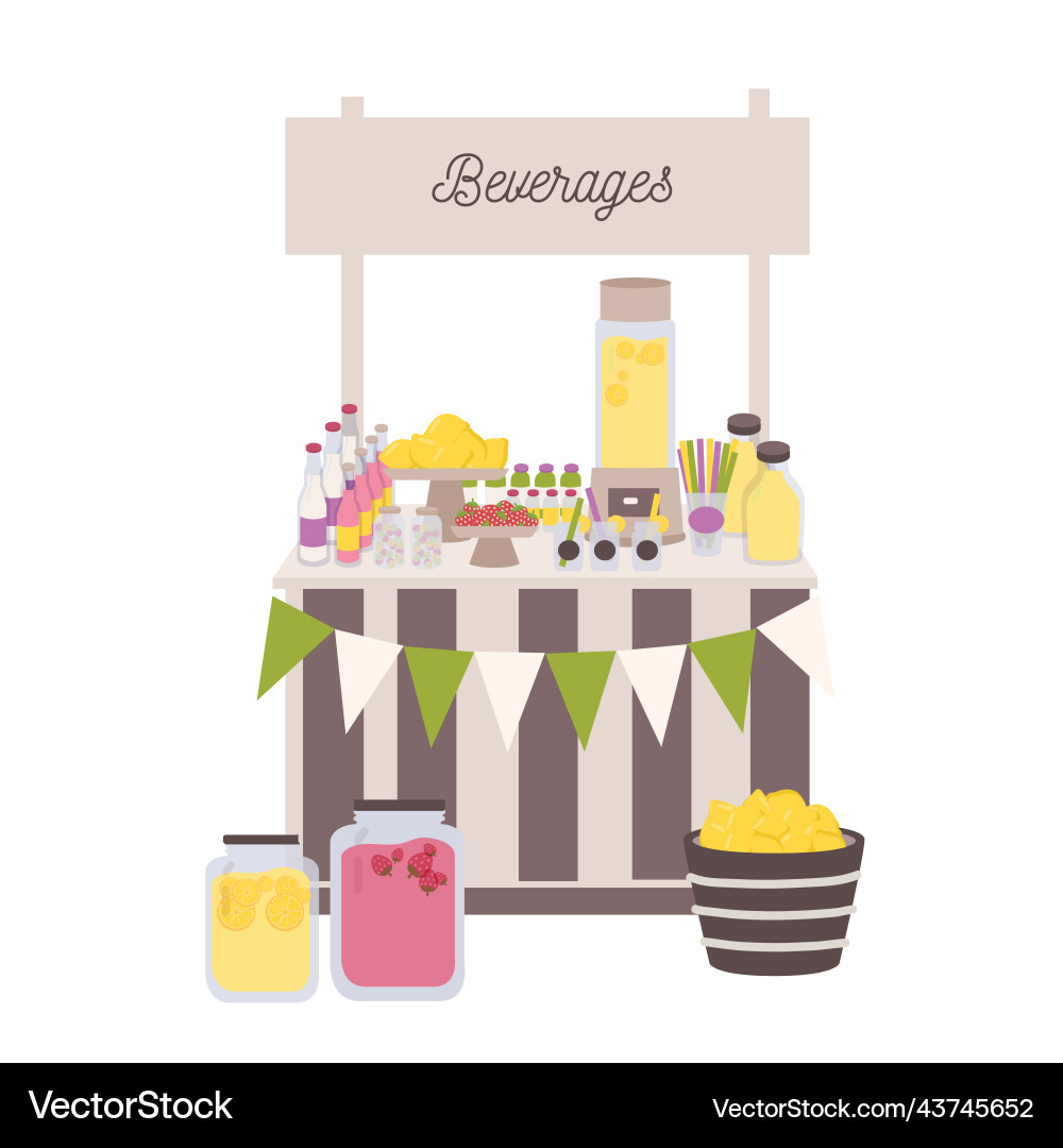 Marketplace or counter with refreshing drinks Vector Image
