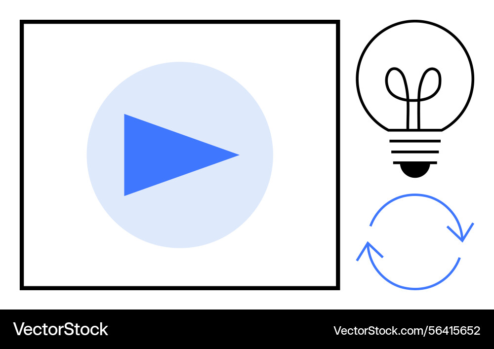 Play button with light bulb and refresh arrows Play button with light bulb and refresh arrows vector image
