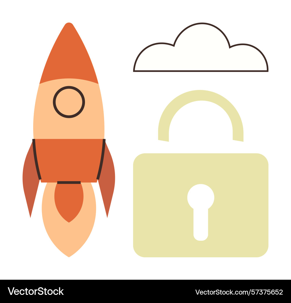 Rocket launch with lock and cloud representing Rocket launch with lock and cloud representing vector image