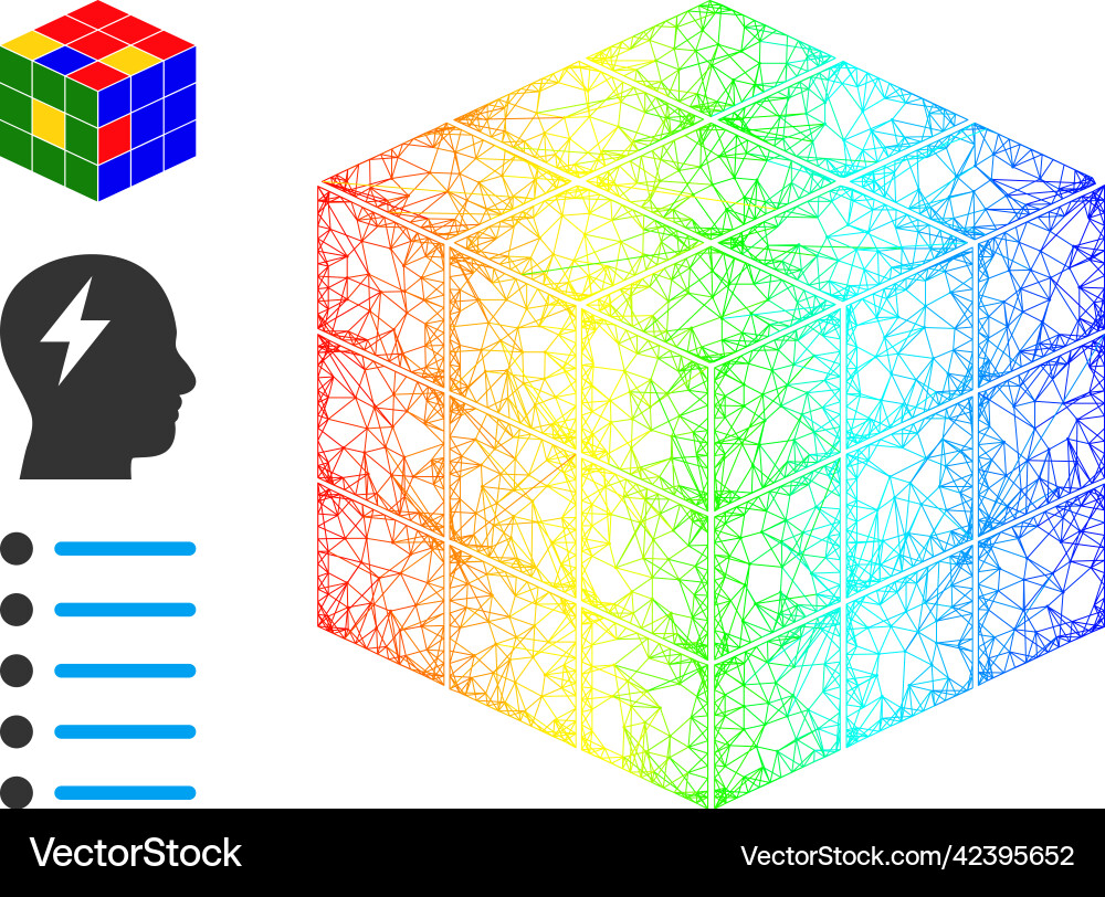 Spectrum gradient network mesh puzzle cube icon Spectrum gradient network mesh puzzle cube icon Vector Image