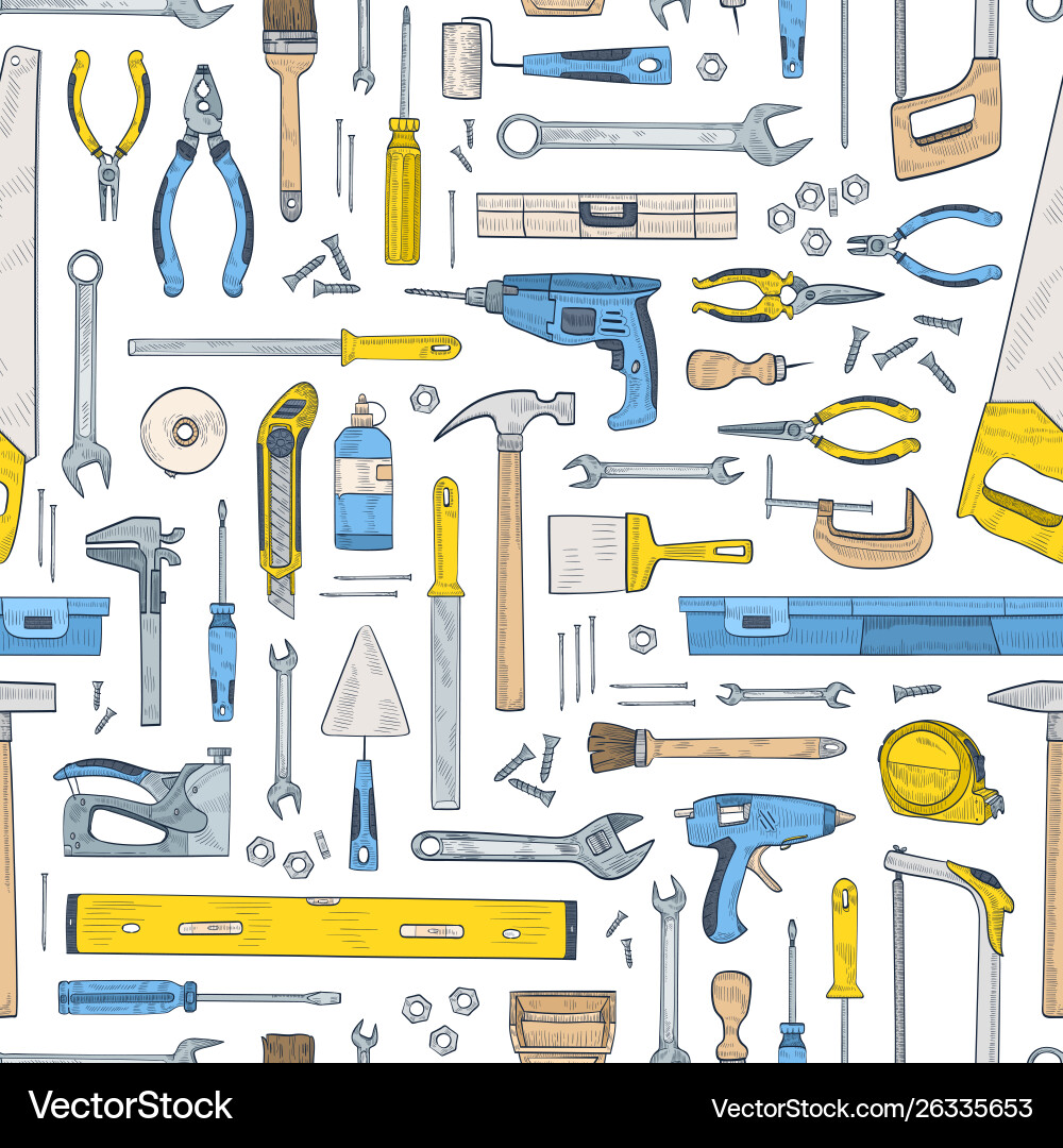 Hand Tools & Workshop Pattern Vector Image