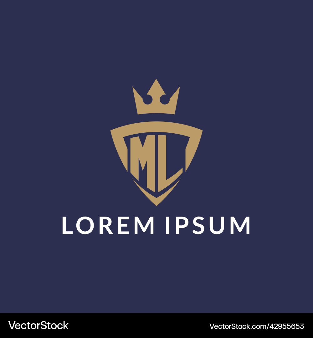 Ml logo with shield and crown monogram initial Vector Image