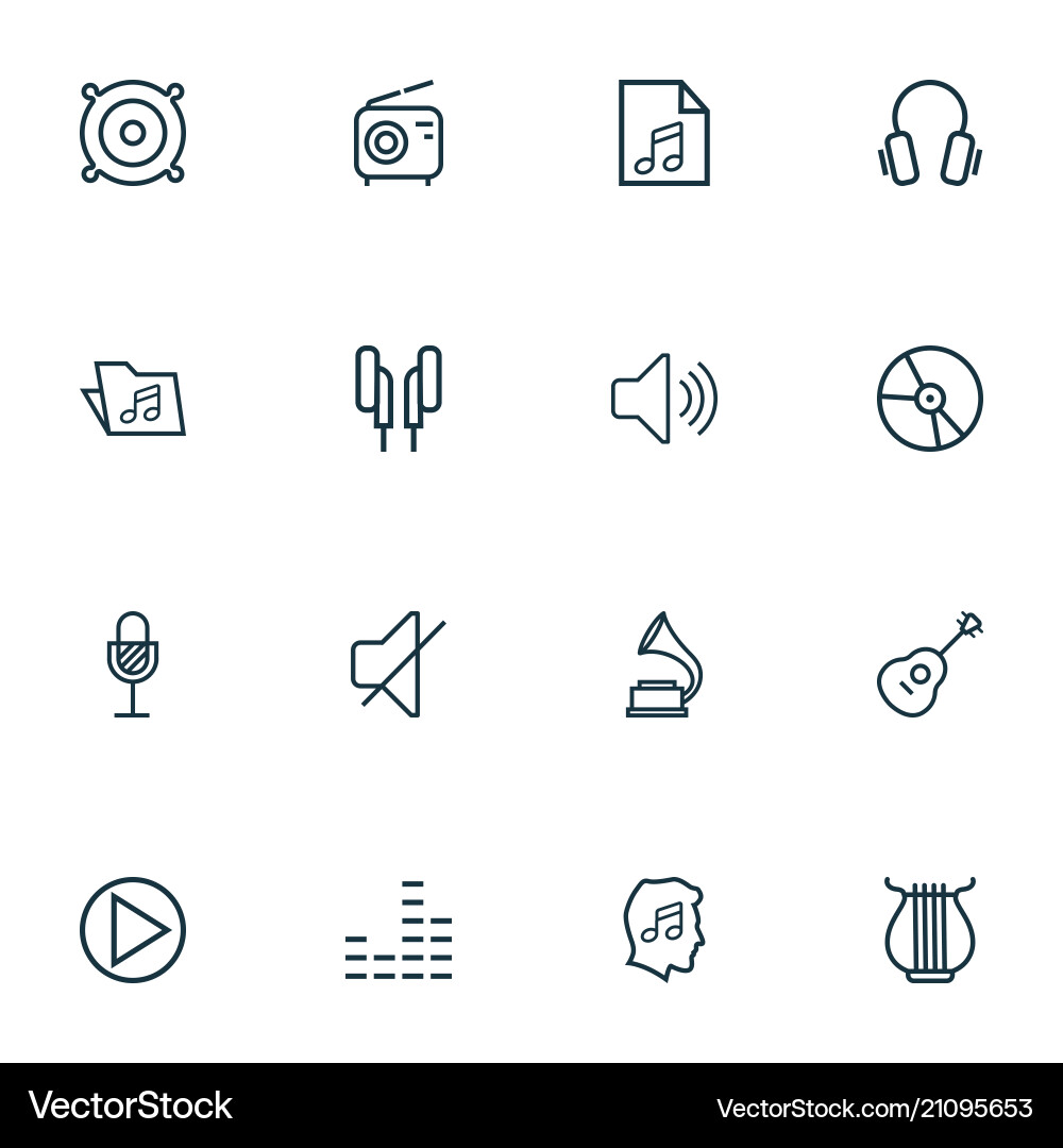Multimedia icons line style set with microphone Vector Image