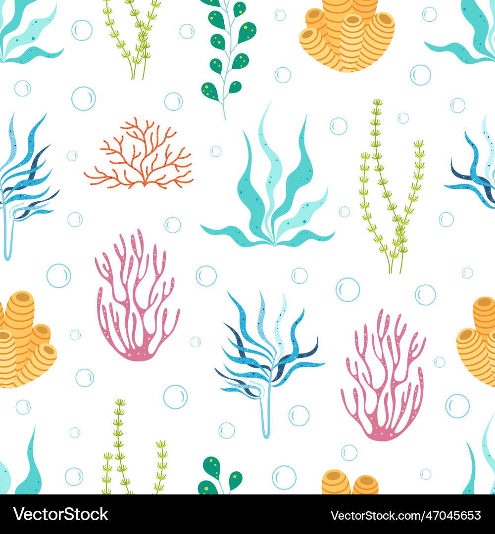 Seamless pattern with different colored seaweed Seamless pattern with different colored seaweed Vector Image