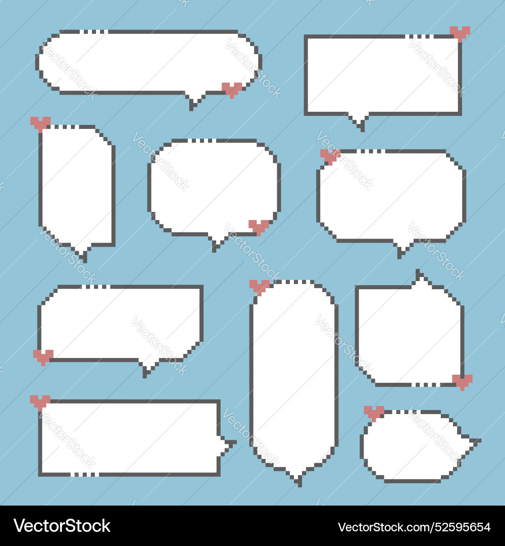 8bit pixel speech bubble balloon with heart 8bit pixel speech bubble balloon with heart vector image