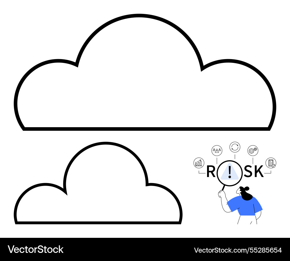 Risk analysis concept with clouds and magnifying Risk analysis concept with clouds and magnifying vector image