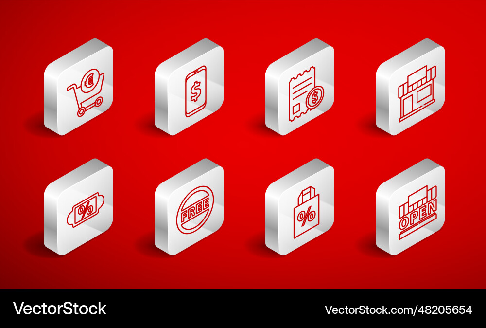 Set line shopping building and open smartphone Set line shopping building and open smartphone Vector Image