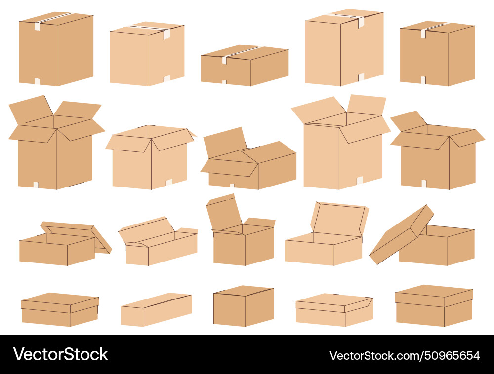 Set of cardboard boxes in different angles Set of cardboard boxes in different angles vector image