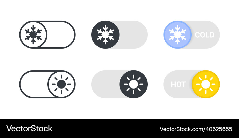 Cold or hot mode on and off toggle switch buttons Cold or hot mode on and off toggle switch buttons Vector Image