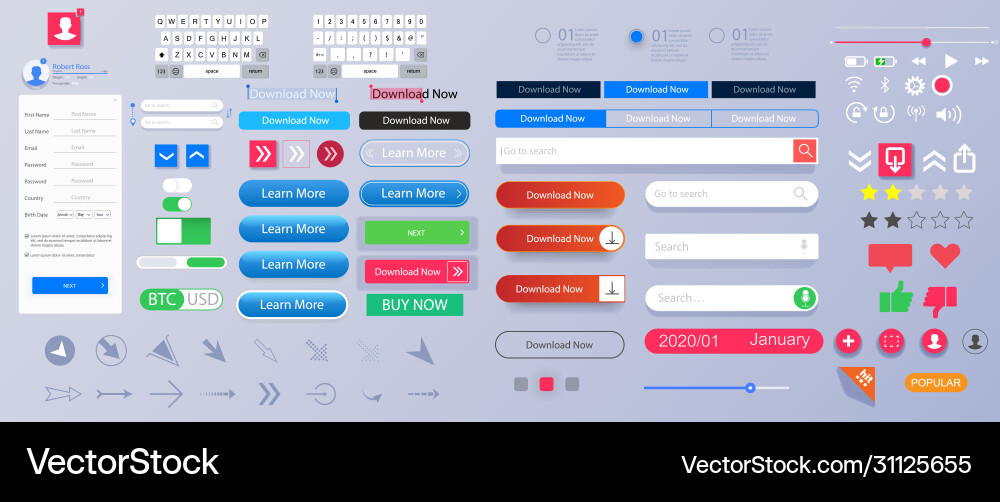 Elemente für die Schnittstelle universal ui ux vektorbild