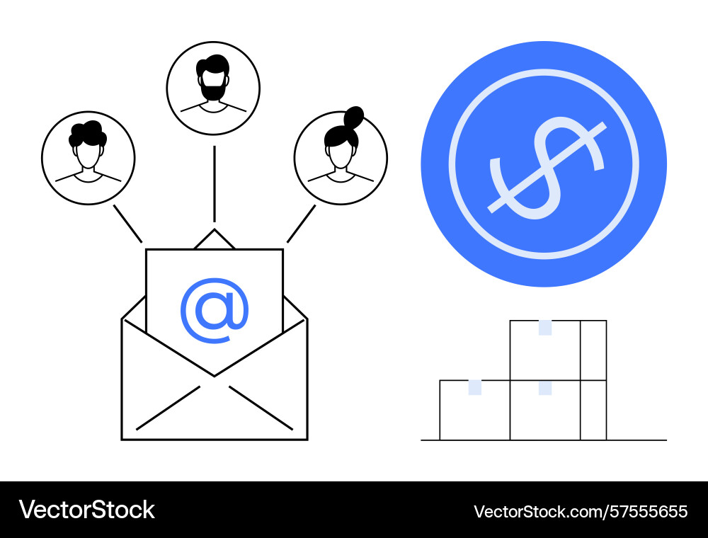 Email communication connecting multiple users vector image