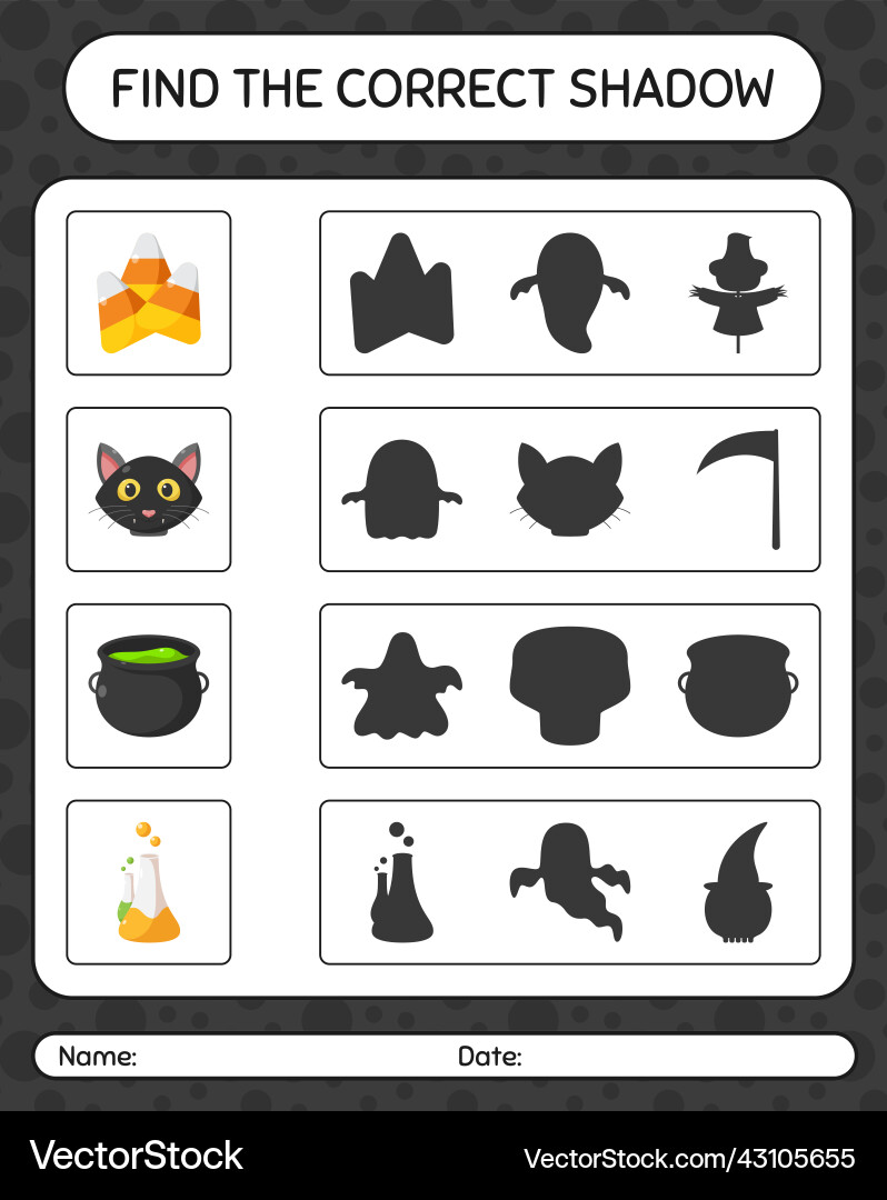 Find the correct shadows game with halloween icon Find the correct shadows game with halloween icon Vector Image