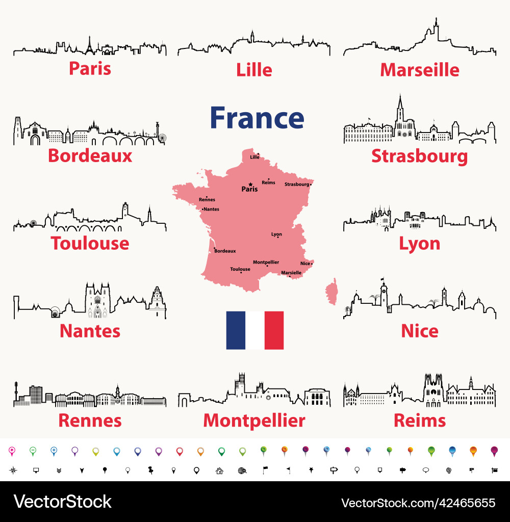 France City Skylines Map Icons Vector Image