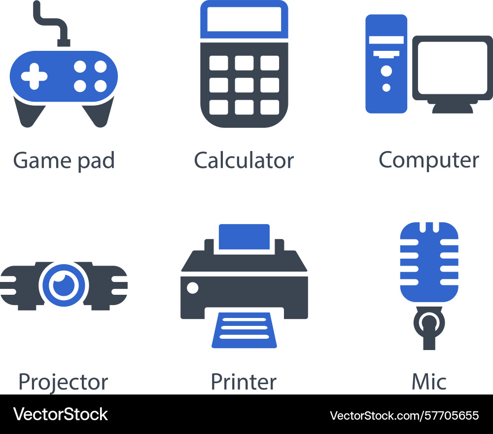 Game pad calculator computer projector printer Vector Image