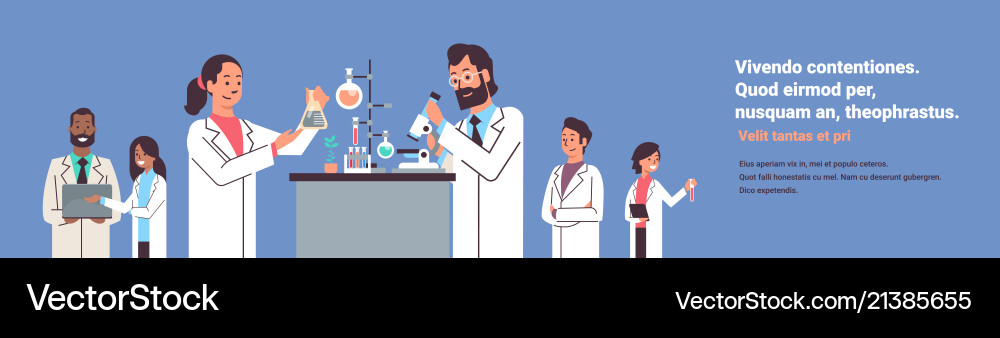 Group scientists working with microscope Group scientists working with microscope Vector Image