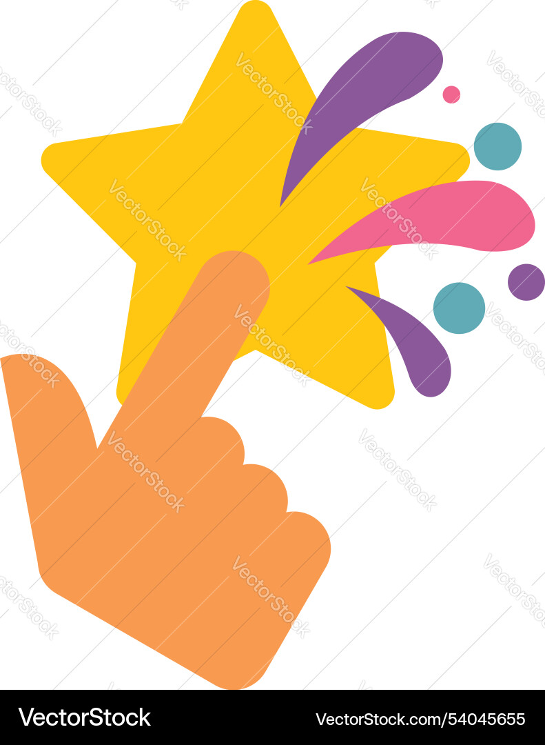 Hand pointing at a sparkling star with index Hand pointing at a sparkling star with index vector image