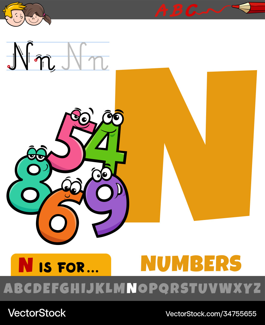 Letter N Worksheet for Kids - Number Practice Vector Image