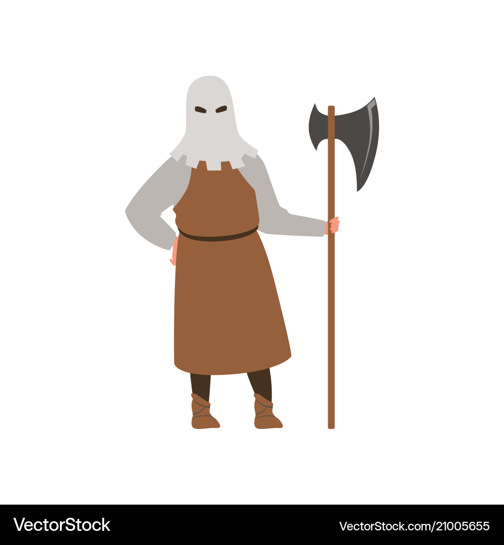 Medieval executioner character standing with ax Medieval executioner character standing with ax vector image