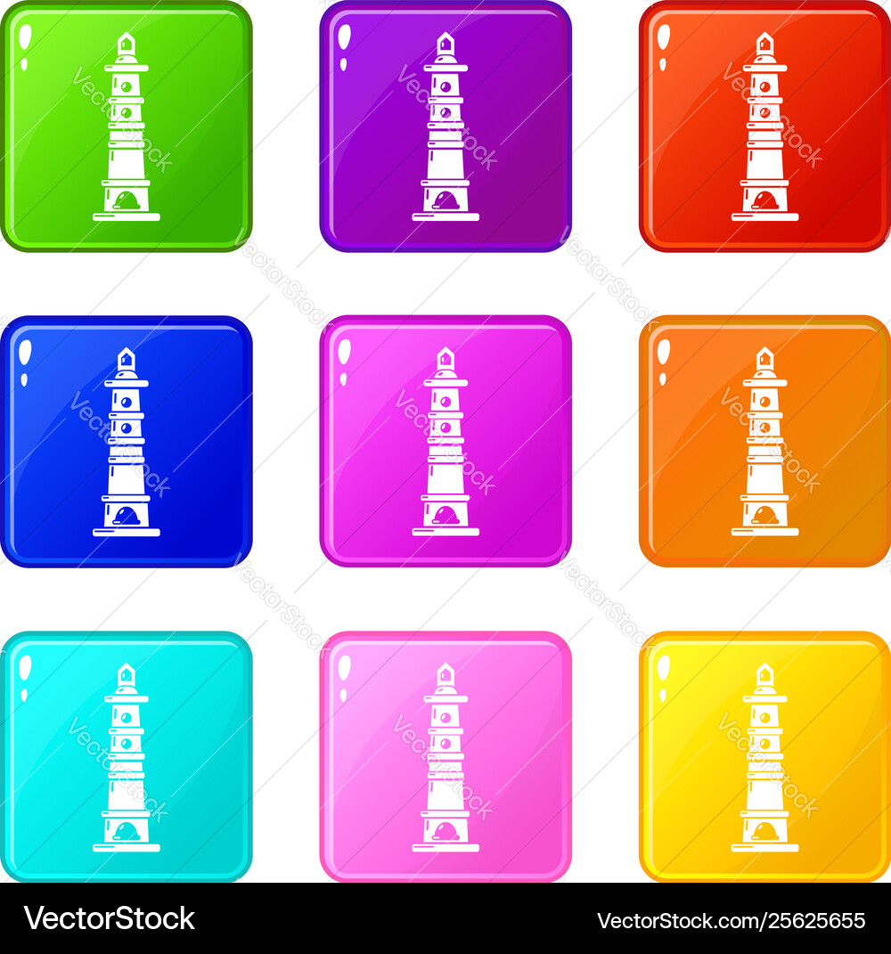 Navigate tower icons set 9 color collection Vector Image