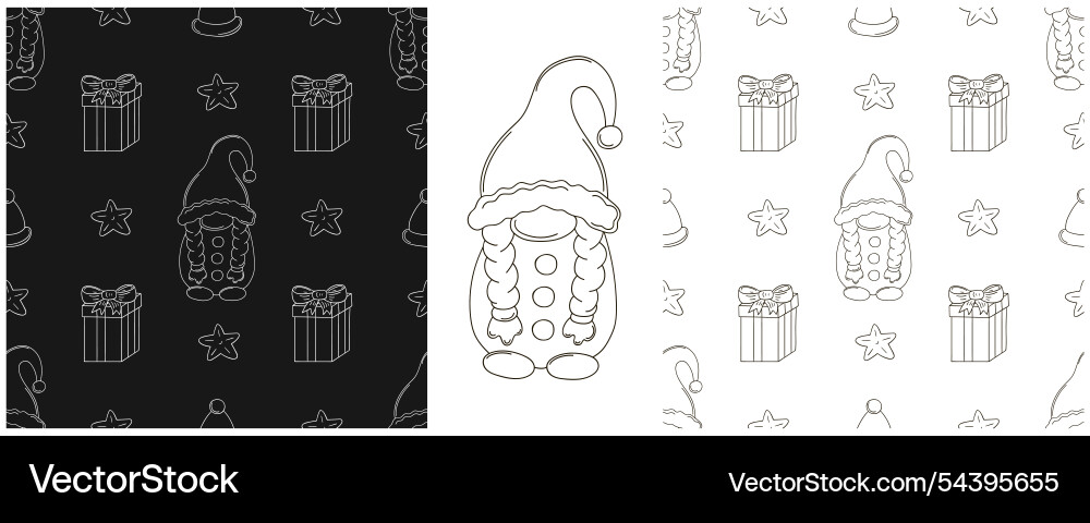 New year set monochrome pattern in hand draw style New year set monochrome pattern in hand draw style Vector Image