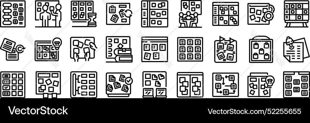 Scrum board icons set project managers are using Scrum board icons set project managers are using vector image
