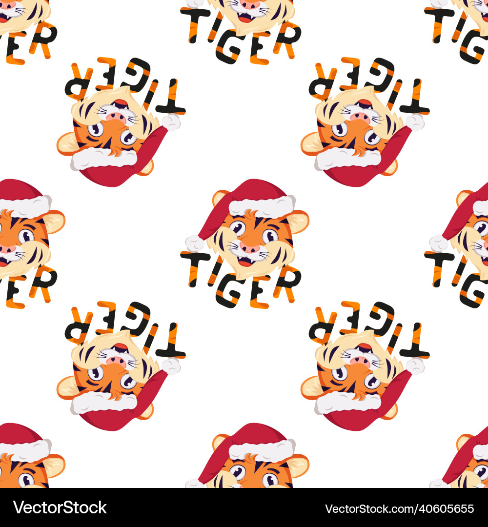 Seamless pattern with happy tiger Seamless pattern with happy tiger Vector Image