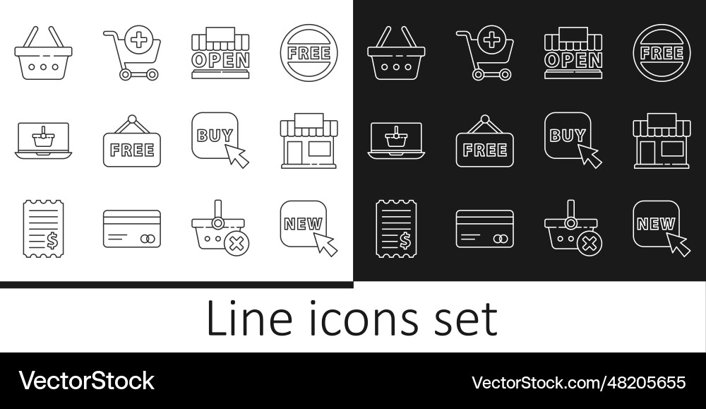 Set line button with text new shopping building Set line button with text new shopping building Vector Image