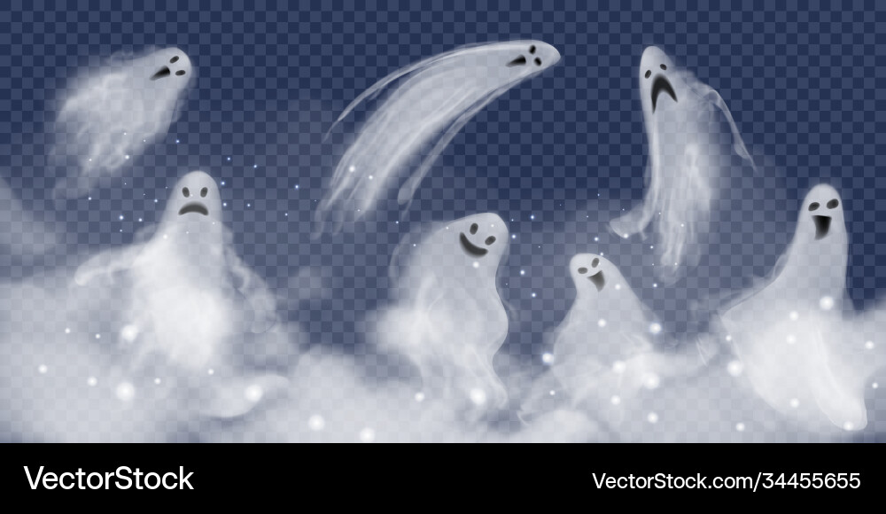 Set realistic ghosts in fog 3d smokes Set realistic ghosts in fog 3d smokes vector image
