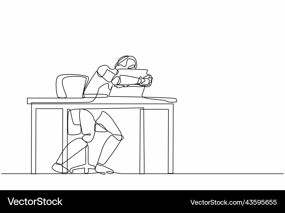 Single continuous line drawing robot sitting Vector Image