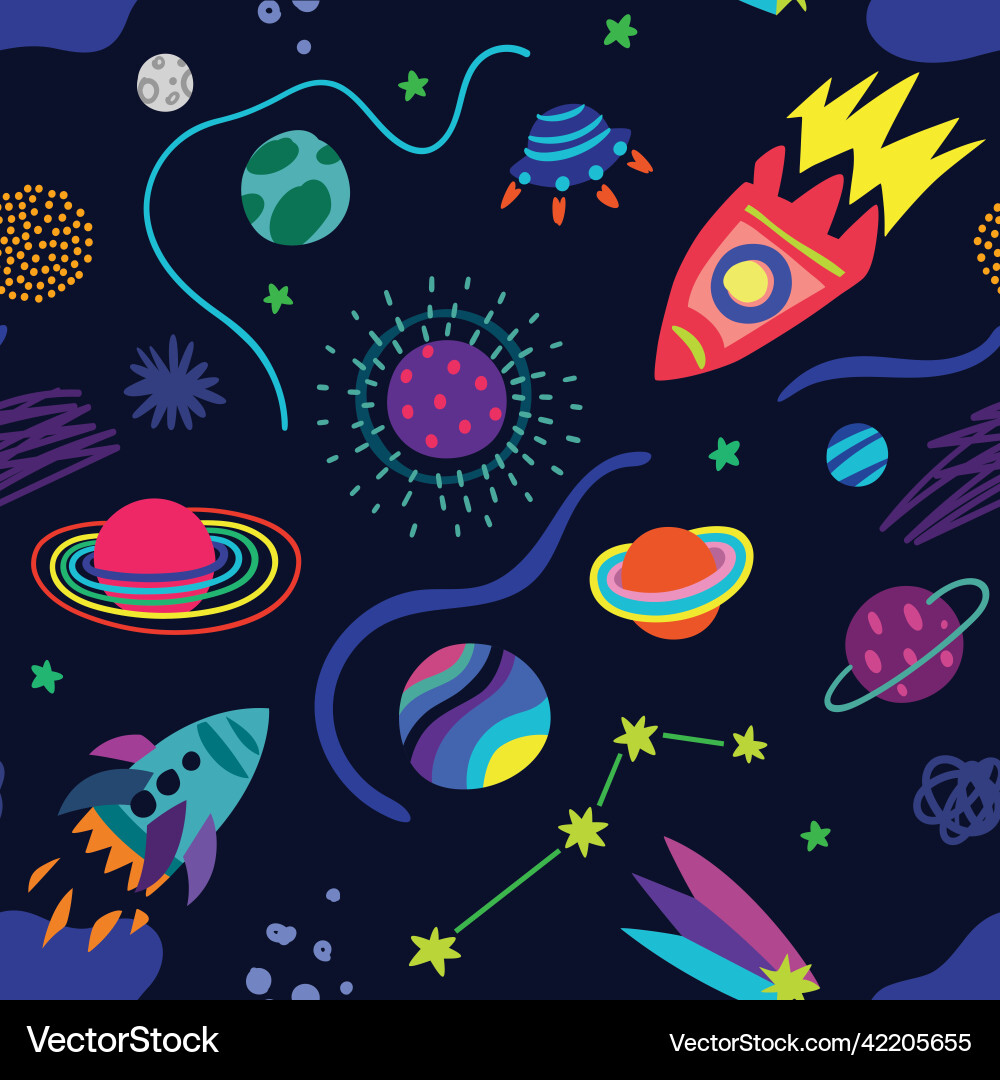 Space and planets seamless pattern Royalty Free Vector Image