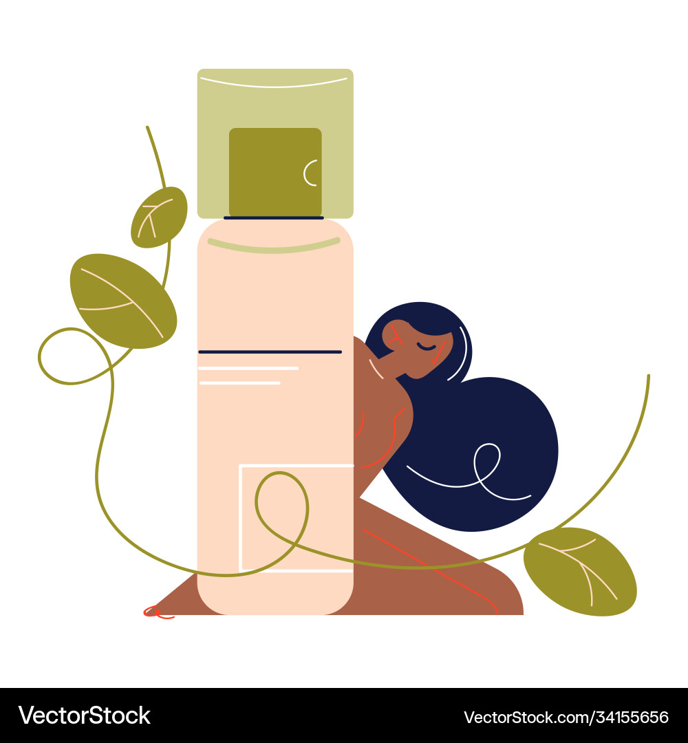 Beautiful naked black woman sitting at big bottle Beautiful naked black woman sitting at big bottle vector image